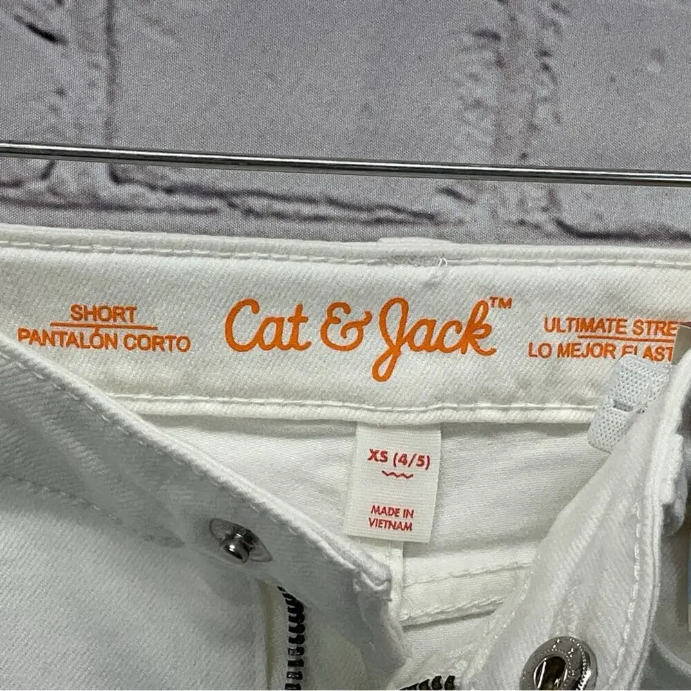 Cat & Jack Shorts Girls Sz XS (4/5) White Cutoffs Denim Raw Hem Adjustable Waist
